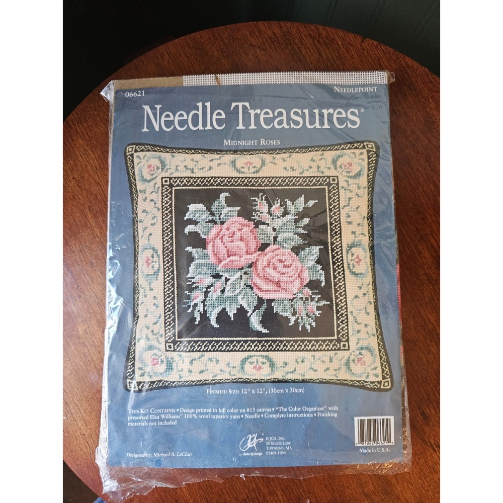Needle Treasures Midnight Roses Needlepoint Kit 06621 Floral 12x12 Pillow
